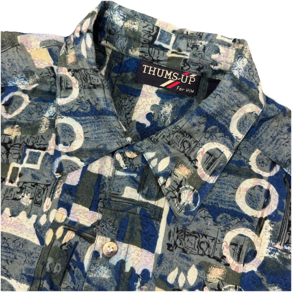 VTG THUMBS UP for‎ Him Mens Rayon short sleeve button abstract shirt - L
